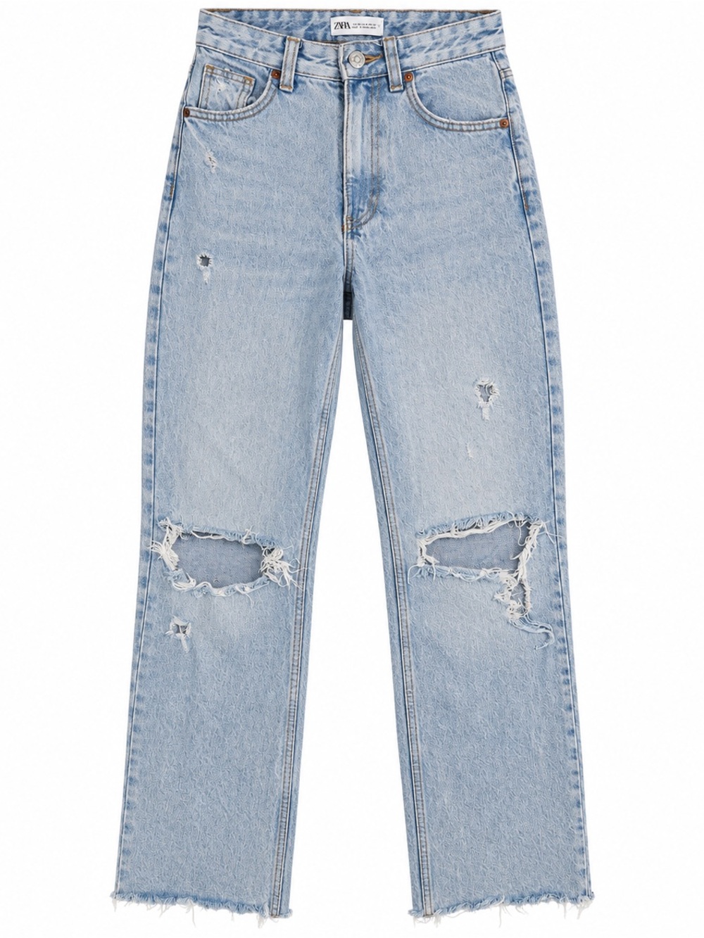 Zara Light Blue Ripped Straight-Leg Jeans